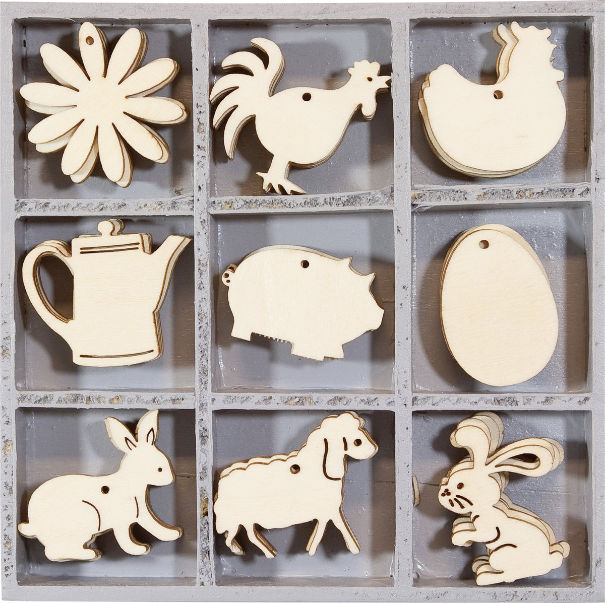 Houten ornamentendoos met boerderijmotief 10,5x10,5cm 45 Stk